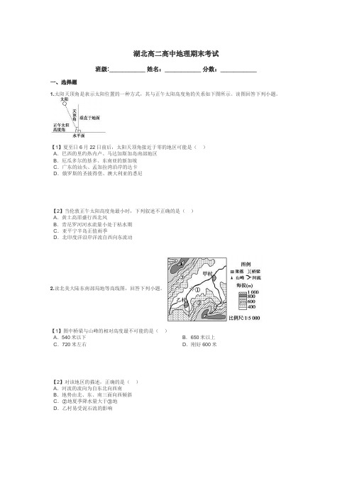 湖北高二高中地理期末考试带答案解析
