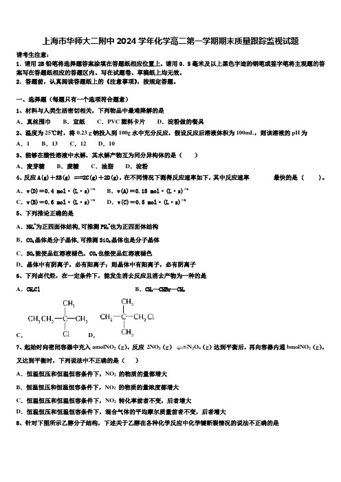 上海市华师大二附中2024学年化学高二第一学期期末质量跟踪监视试题含解析