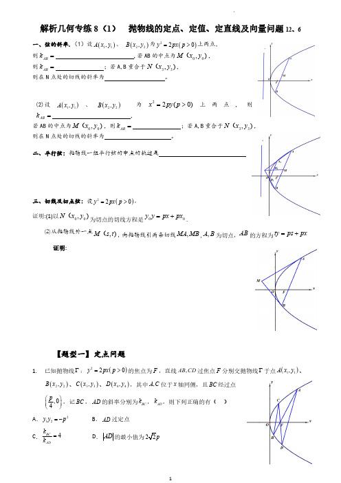 抛物线中的定点、定值、定直线及向量问题