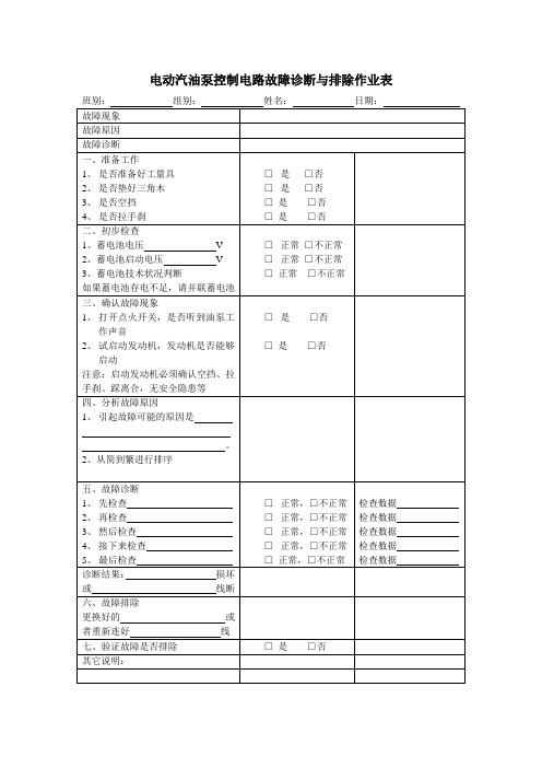 故障诊断与排除作业表