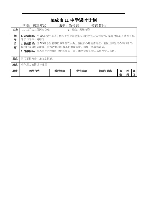 初中体育_双手头上前掷实心球教学设计学情分析教材分析课后反思