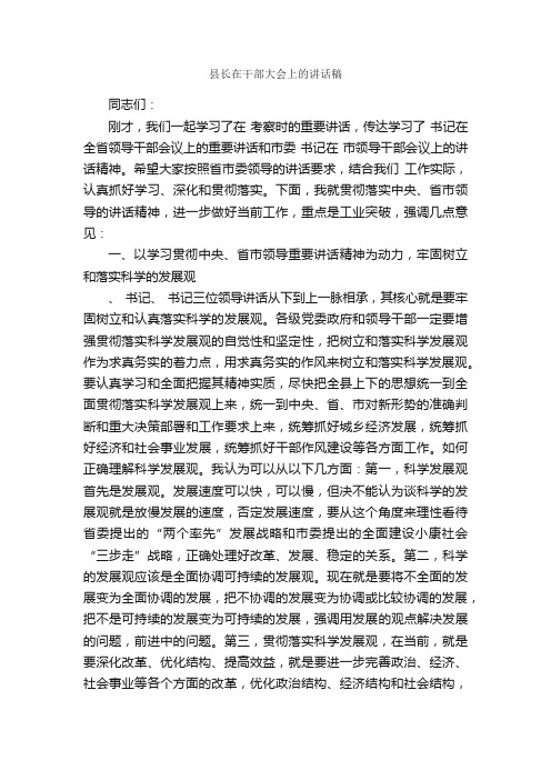 县长在干部大会上的讲话稿_发言稿_