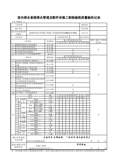 1-2-7给排水-4_室内排水系统排水管道及配件安装工程检验批质量验收记录