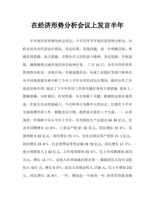 半年经济形势分析会上的讲话