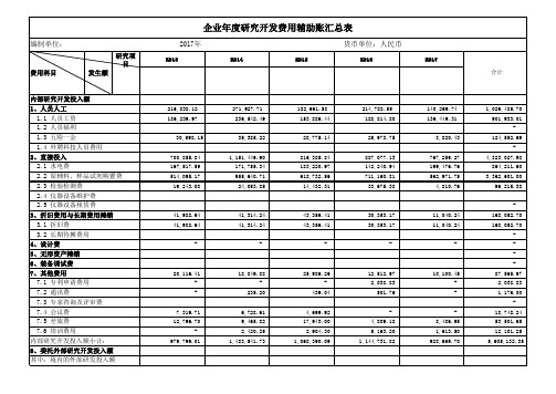 高新技术企业认定-研究开发费用辅助账全套模板(含附属全套EXCEL表)