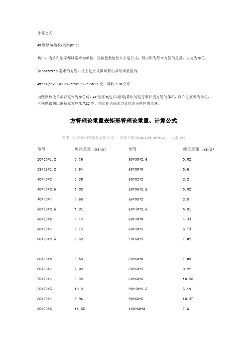 方矩管计算公式