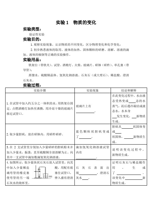 实验1  物质的变化 实验报告