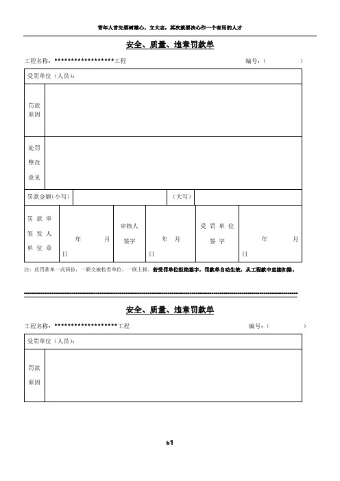 建筑工程安全、质量罚款单样本