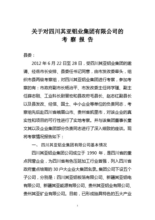 关于对四川其亚铝业集团有限公司的2