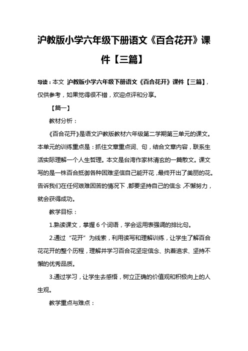沪教版小学六年级下册语文《百合花开》课件【三篇】