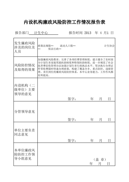 廉政风险防控工作情况报告表