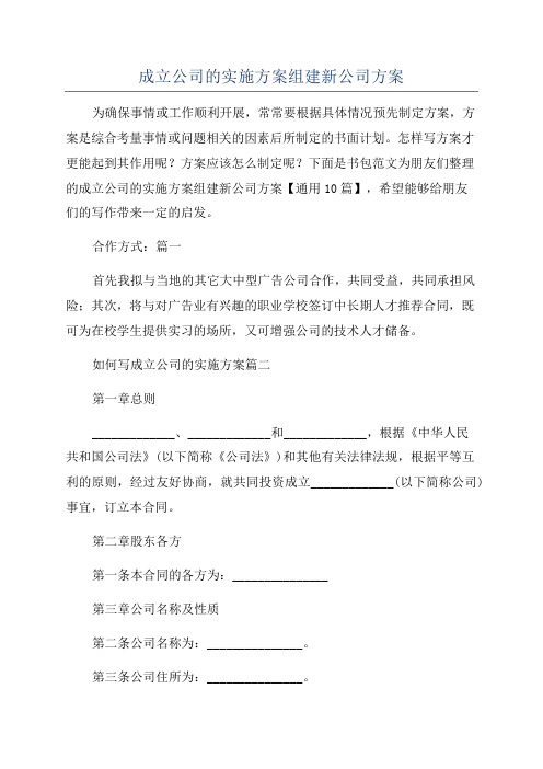 成立公司的实施方案组建新公司方案