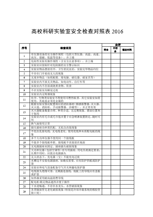 高校科研试验室安全检查对照表2016