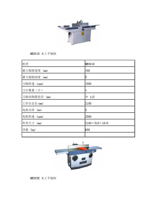 木工平刨、压刨性能参数