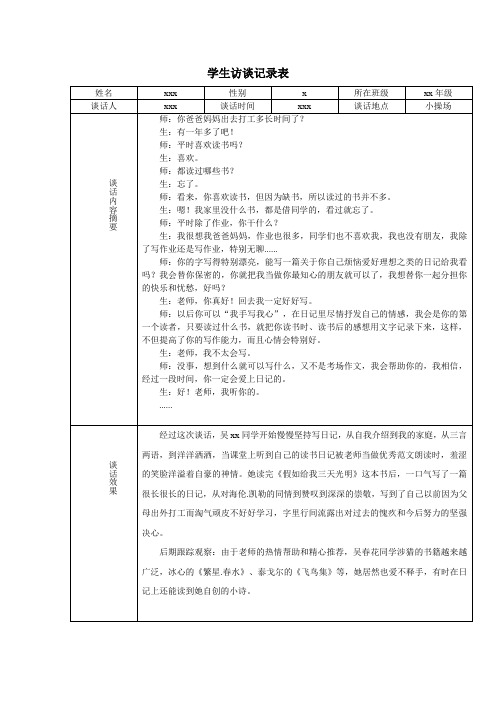 班主任与个别学生访谈记录表