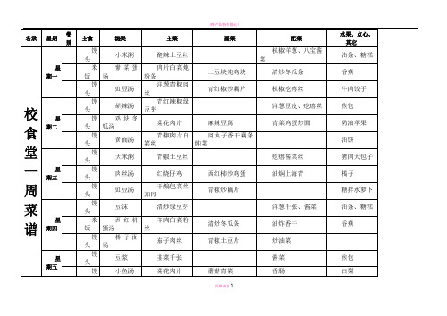 学校食堂一周菜谱