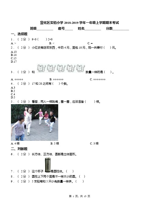 宣化区实验小学2018-2019学年一年级上学期期末考试