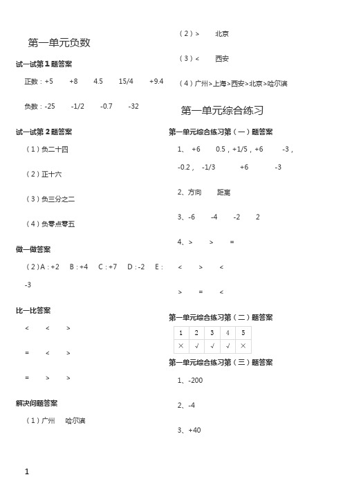 人教版六年级下册数学配套练习册答案