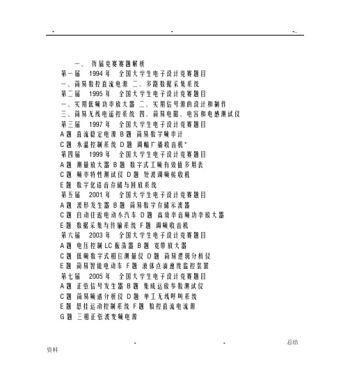 历届电子设计大赛竞赛赛题解析