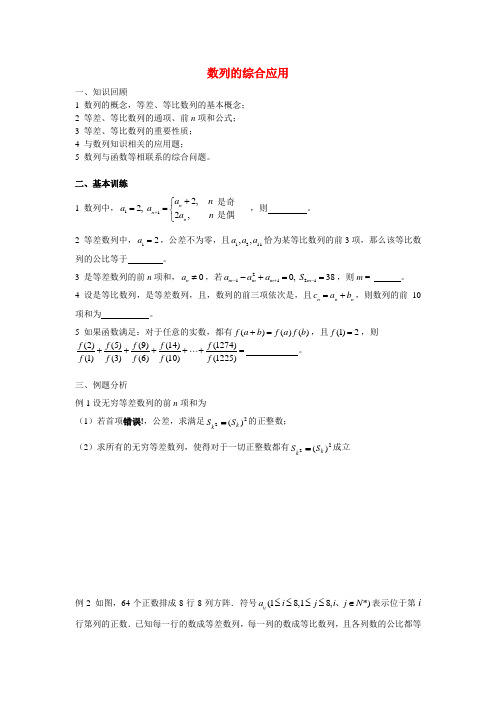 高考数学总复习 028数列的综合应用 新人教A版