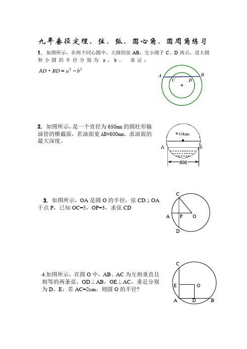 垂径定理、弦、弧、圆心角、圆周角练习