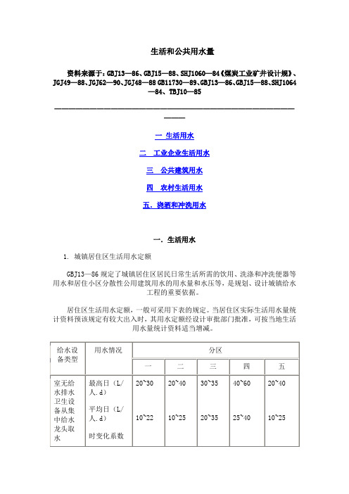 生活用水定额规范标准