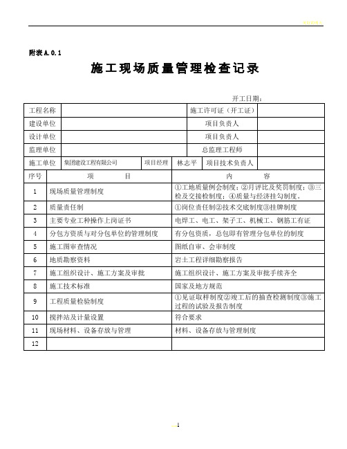 施工现场质量管理检查记录表