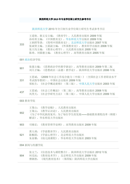 陕西师范大学2013年专业学位硕士研究生参考书目