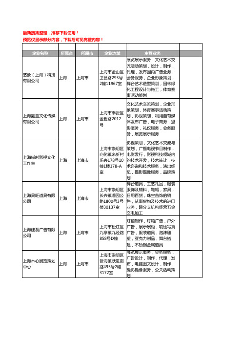 新版上海市舞台工商企业公司商家名录名单联系方式大全399家