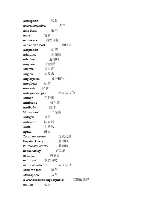 生物专业常用词汇 IB IGCSE A level必备 biology