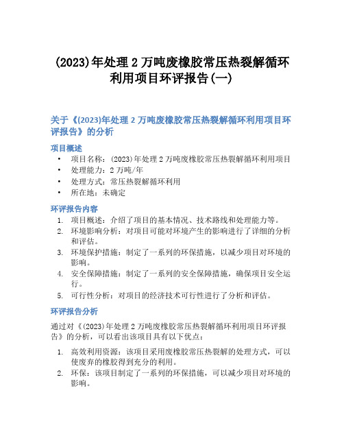 (2023)年处理2万吨废橡胶常压热裂解循环利用项目环评报告(一)