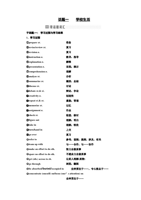 【三维设计】2017届高三英语(人教版新课标)一轮复习话题晨背日积月累增分无形话题一    学校生活