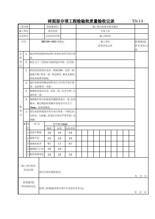 147 砖面层分项工程检验批质量验收记录 TJ4-3-08