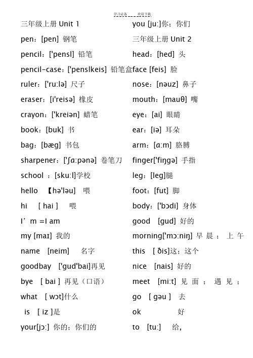 人教版PEP小学英语单词表(带音标)