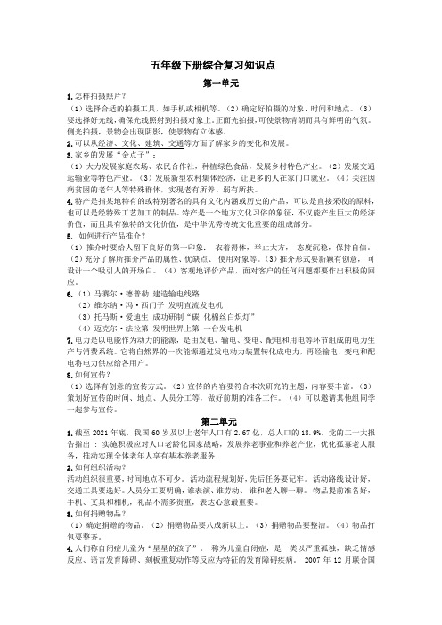 +综合知识点(知识点)--2023-2024学年五年级下册综合实践活动苏教版