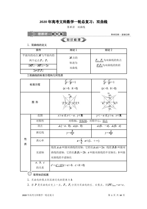 2020年高考文科数学一轮总复习：双曲线