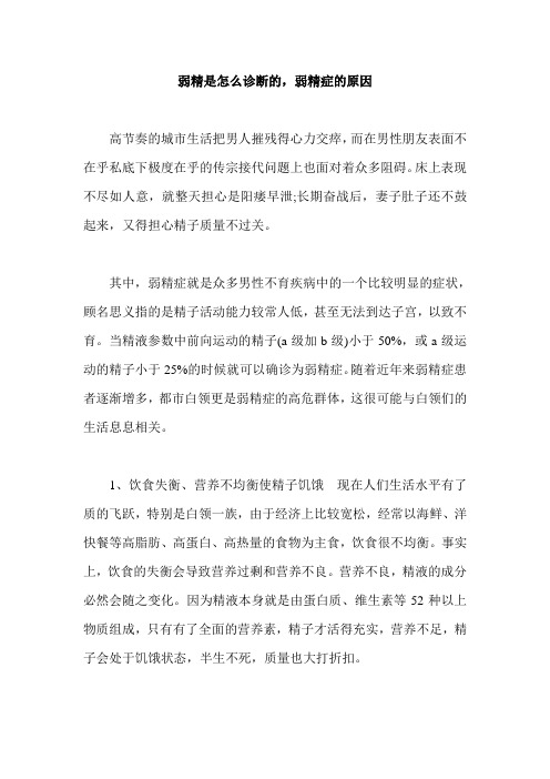 弱精是怎么诊断的,弱精症的原因