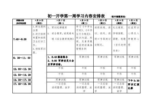 初一开学第一周学习内容安排表12