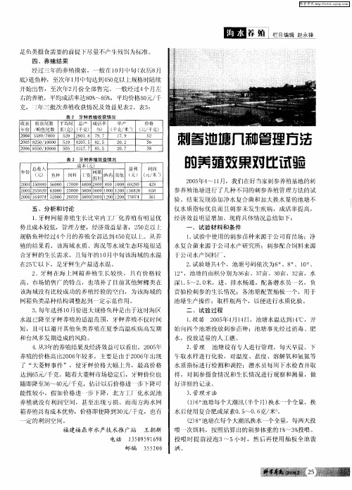 刺参池塘几种管理方法的养殖效果对比试验