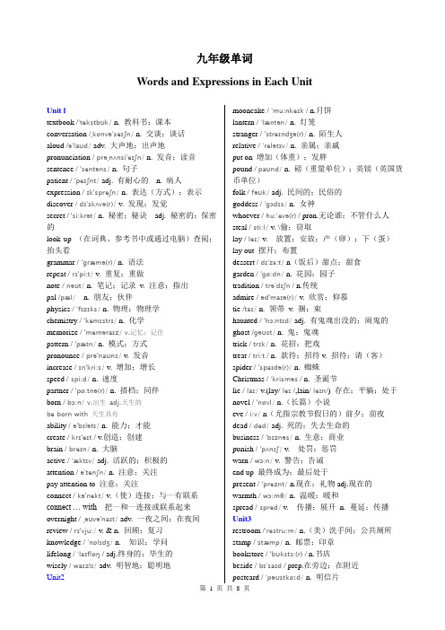 九年级英语单词(含音标)