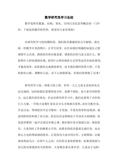 2020年数学研究性学习总结