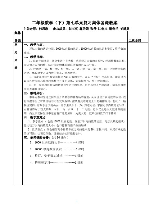 二年级数学下册第七单元集体备课