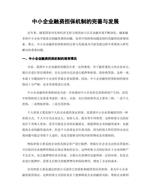 中小企业融资担保机制的完善与发展