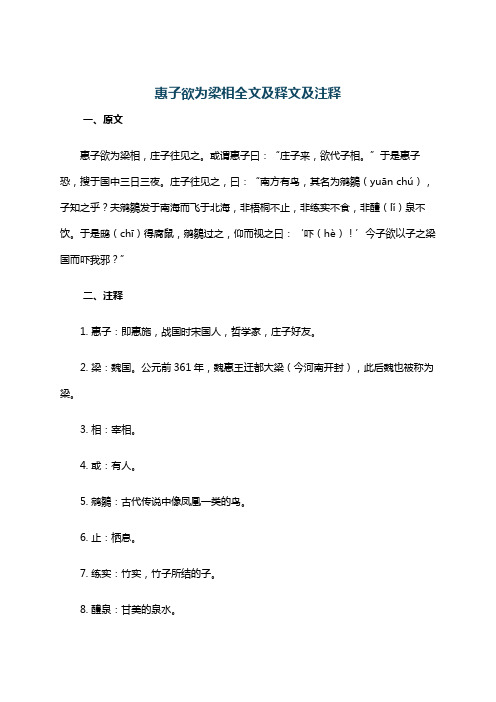 惠子欲为梁相全文及释文及注释