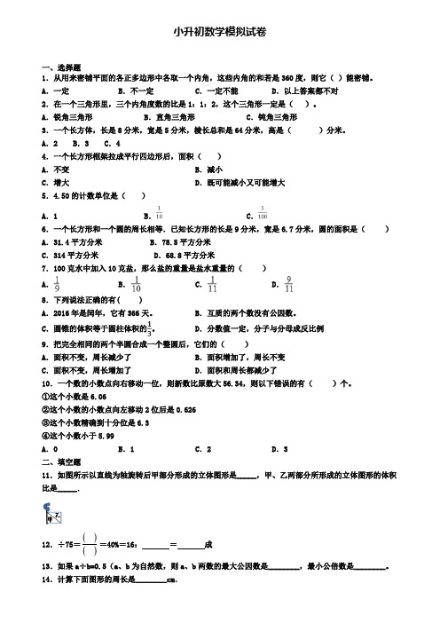 〖精选4套试卷〗衡阳市2020年小升初达标检测模拟试题