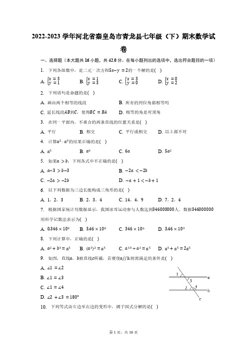 2022-2023学年河北省秦皇岛市青龙县七年级(下)期末数学试卷(含解析)