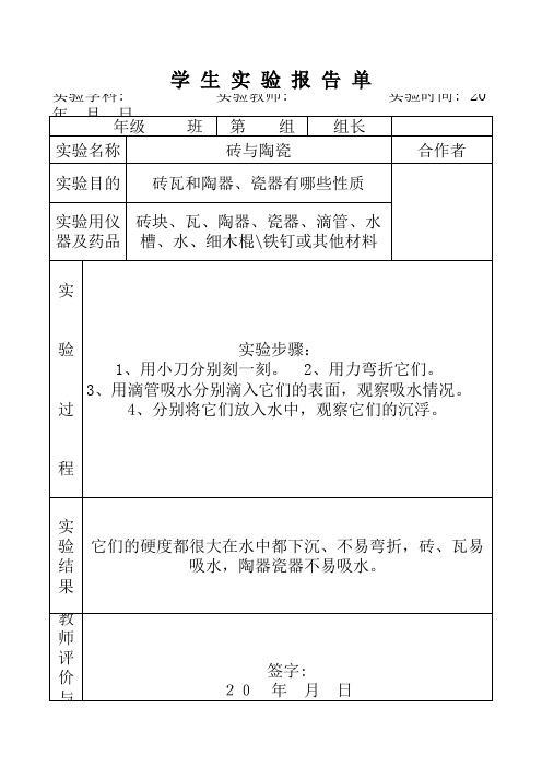 科学实验报告单