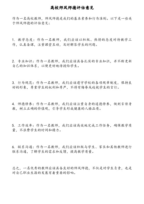 高校师风师德评估意见