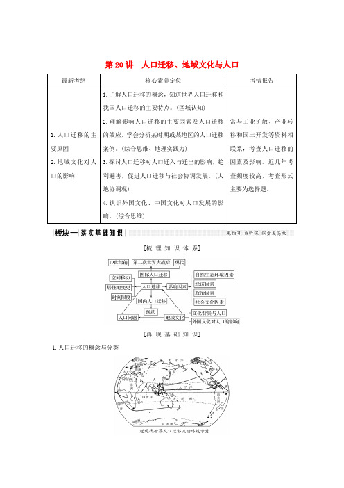 2020版高考地理一轮复习第20讲人口迁移、地域文化与人口教师用书(含解析)湘教版