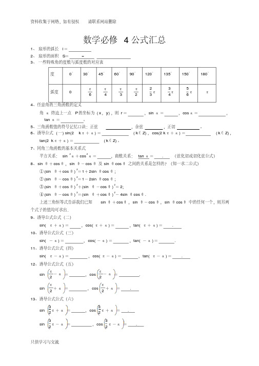 数学必修4公式汇总